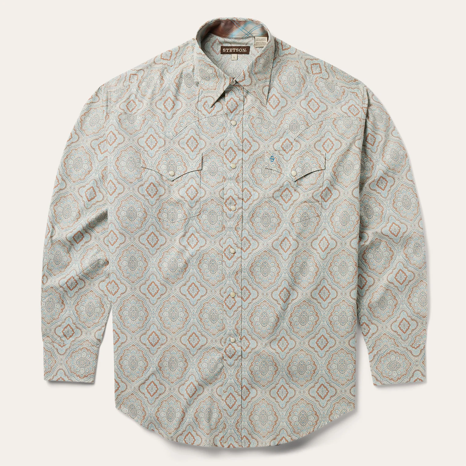 Aqua Paisley Print Western Shirt