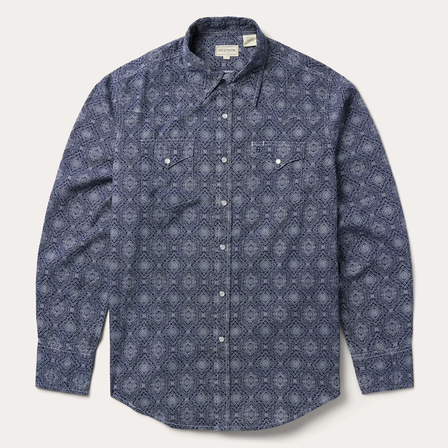 Blue Medallion Print Western Shirt