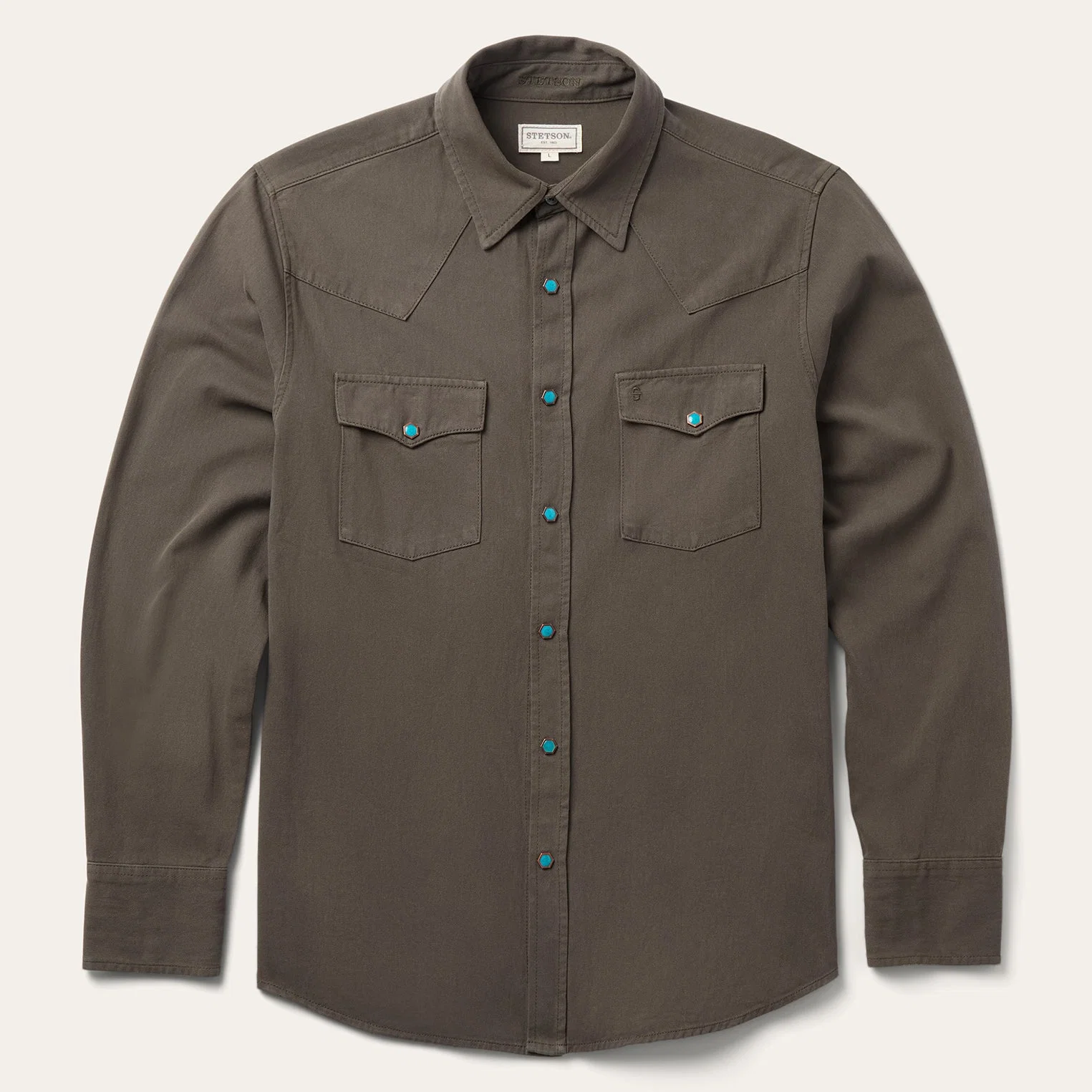 Turquoise Snap Twill Western Shirt