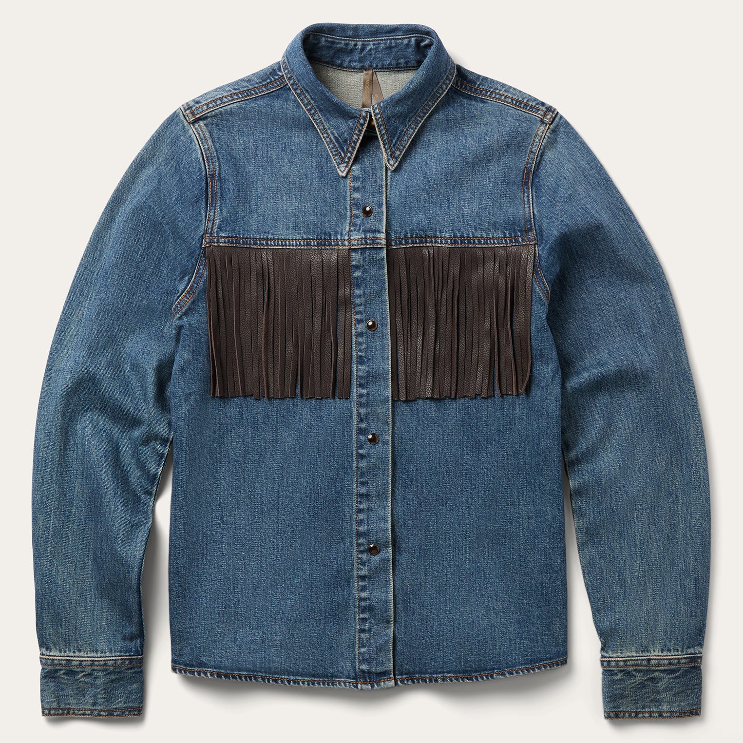 Leather Fringe Denim Shirt