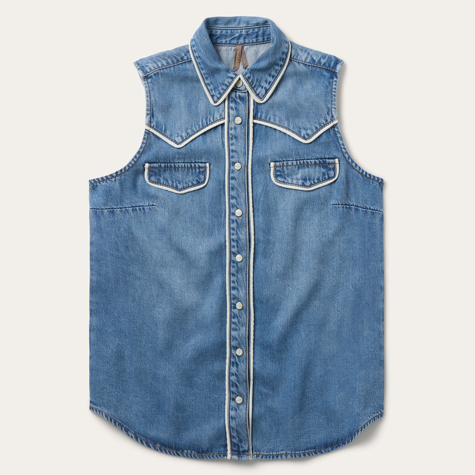 Piped Denim Sleeveless Shirt