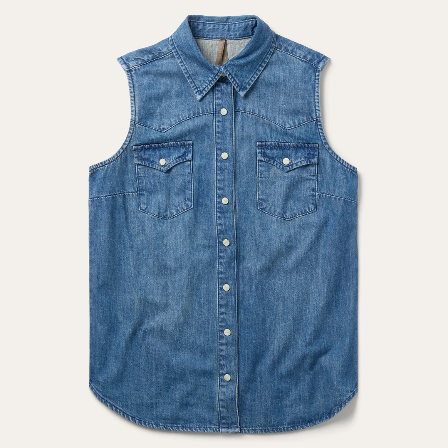 Embroidered Sleeveless Denim Shirt