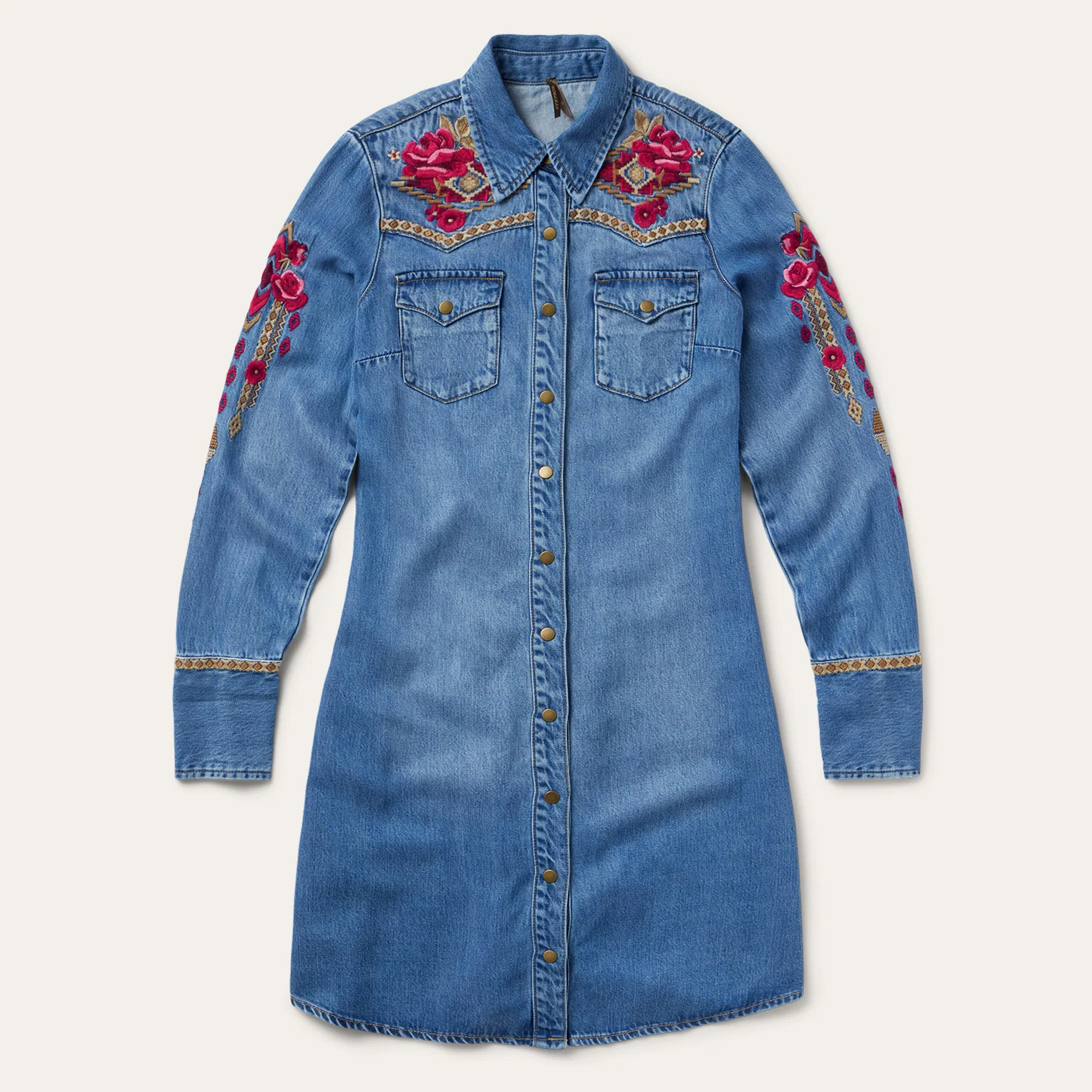 Embroidered Denim Shirt Dress