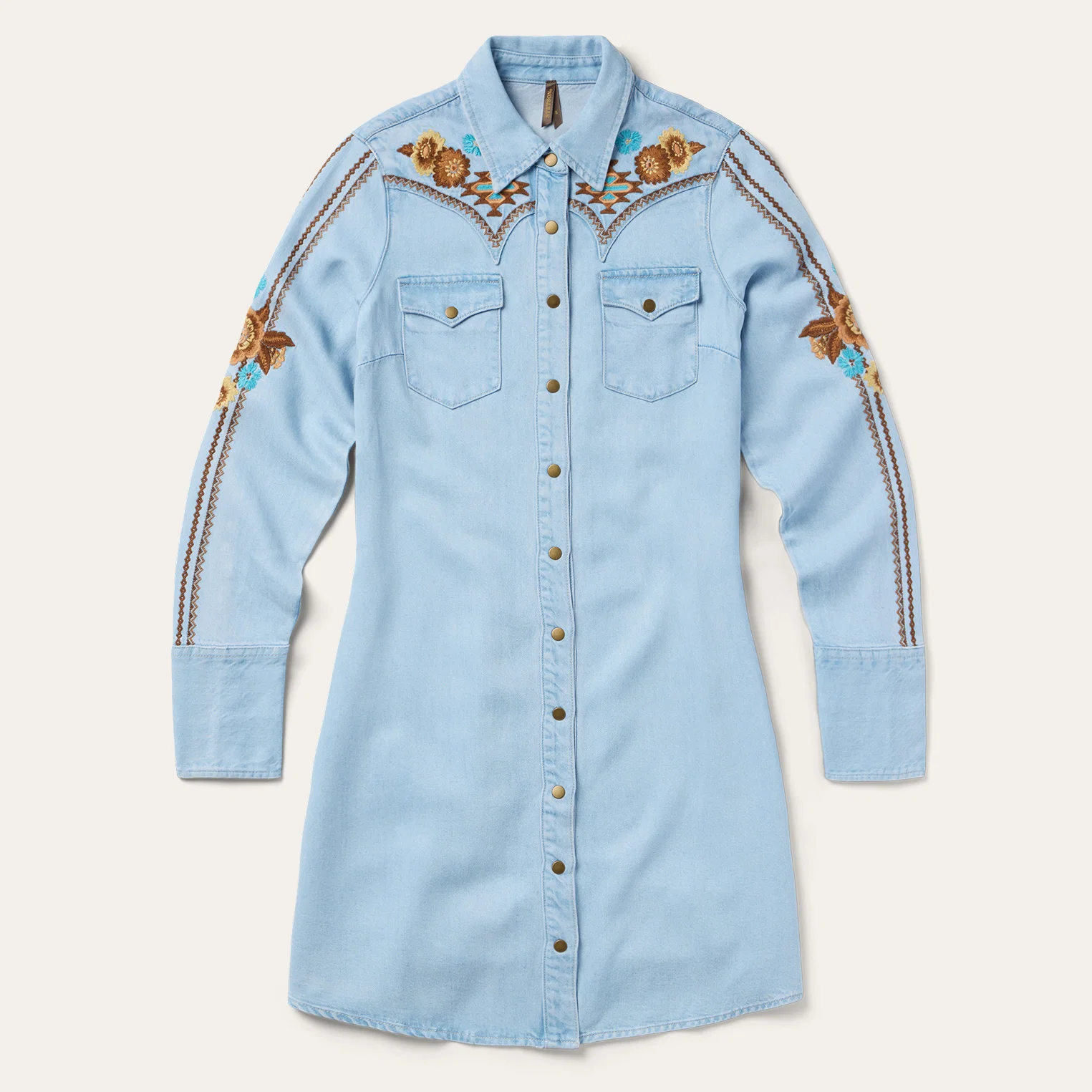 Embroidered Denim Shirt Dress