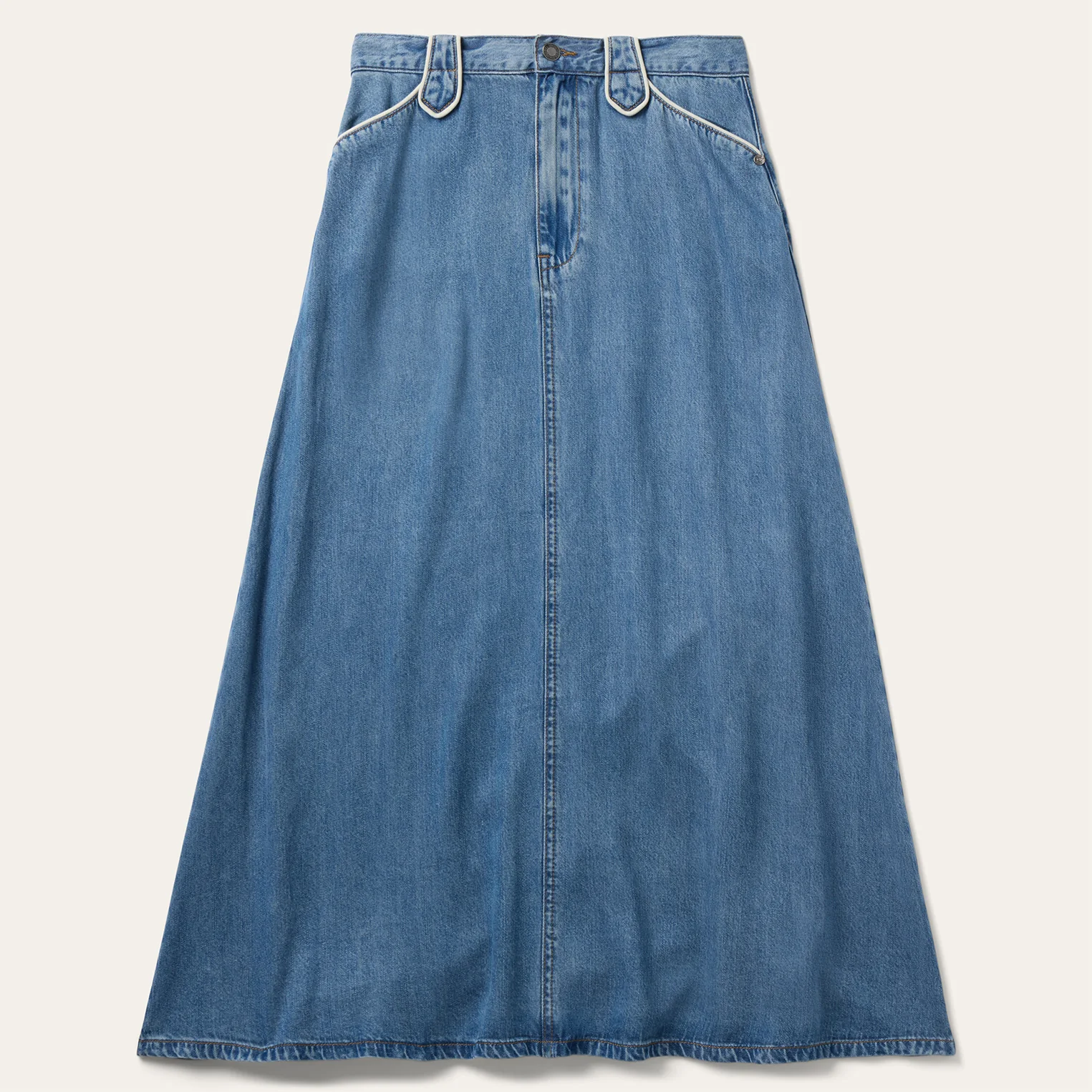 A-Line Piped Denim Skirt