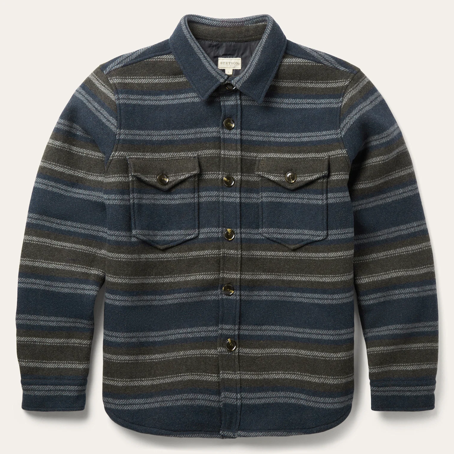 Wool Blend Stripe Shirt Jacket