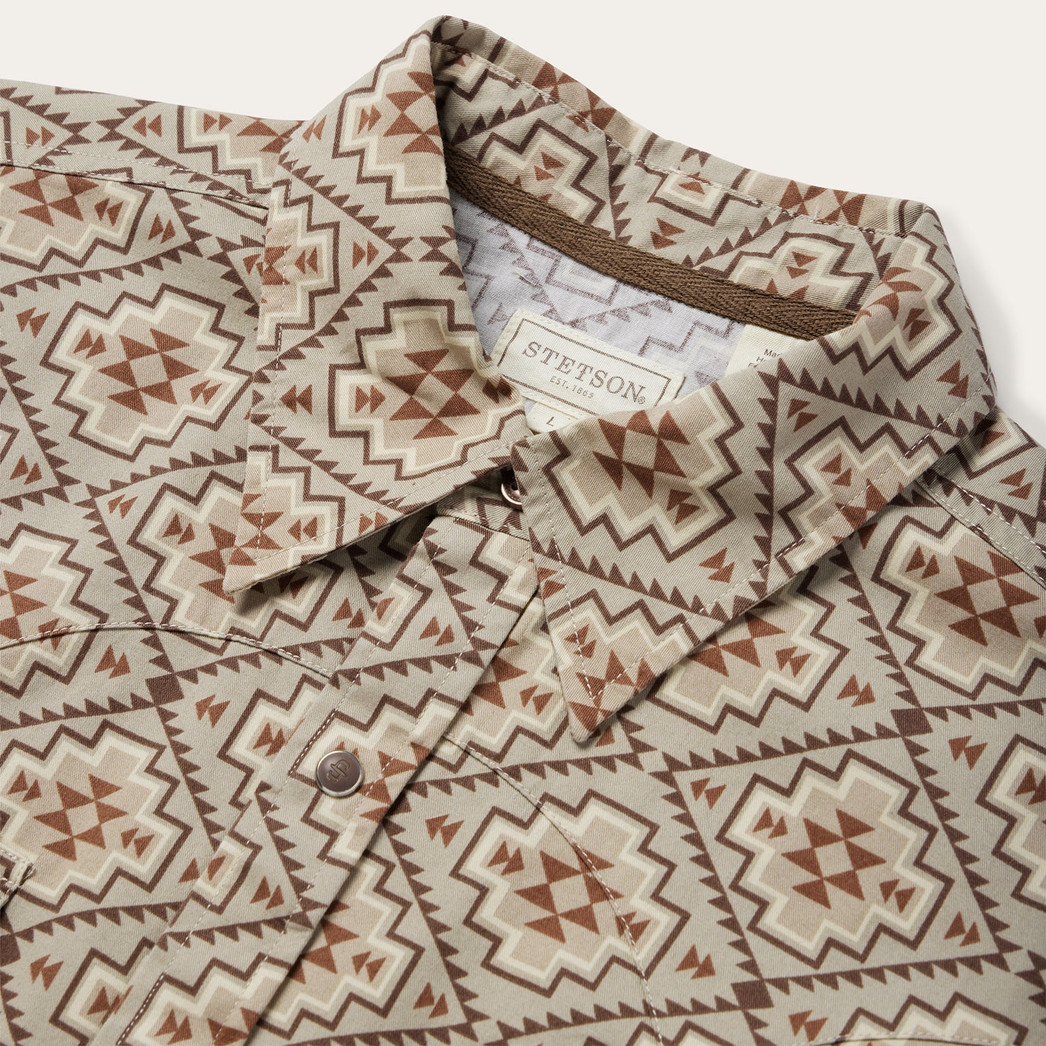 Brown Aztec Poplin Western Shirt - Image 3