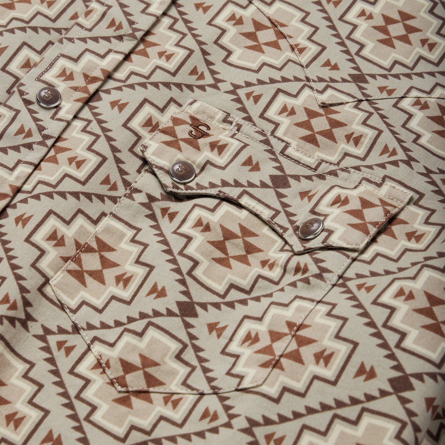 Brown Aztec Poplin Western Shirt - Image 5