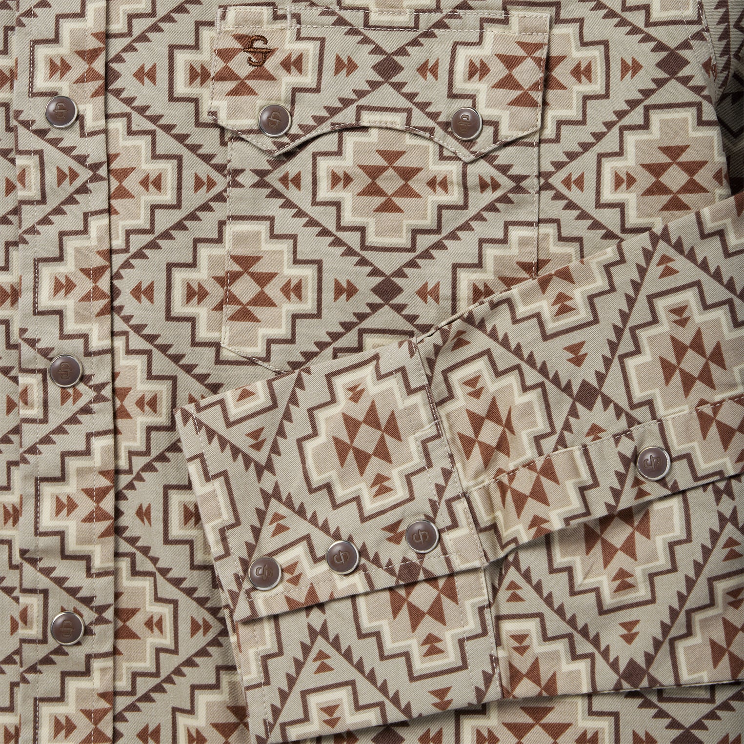 Brown Aztec Poplin Western Shirt - Image 4