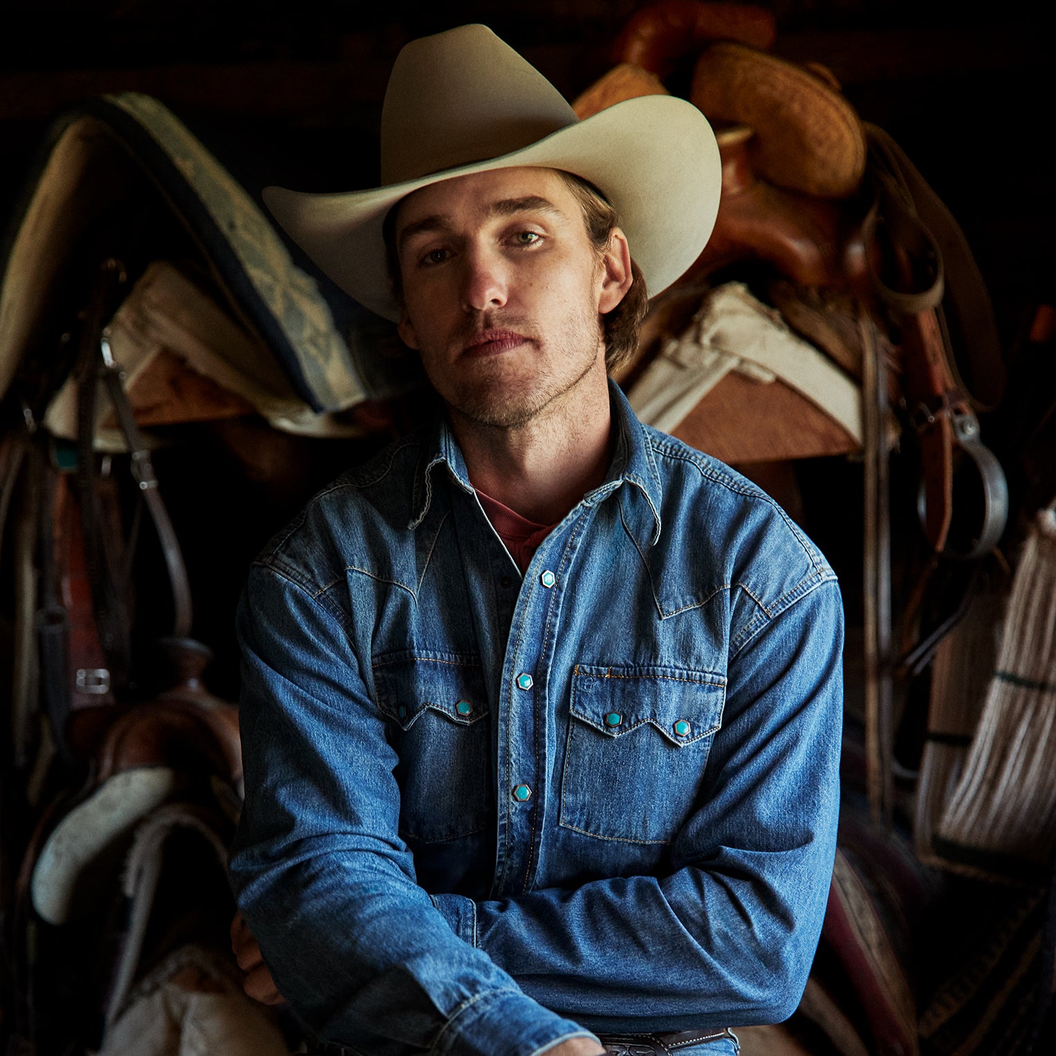 Turquoise Snap Western Denim Shirt - Image 2