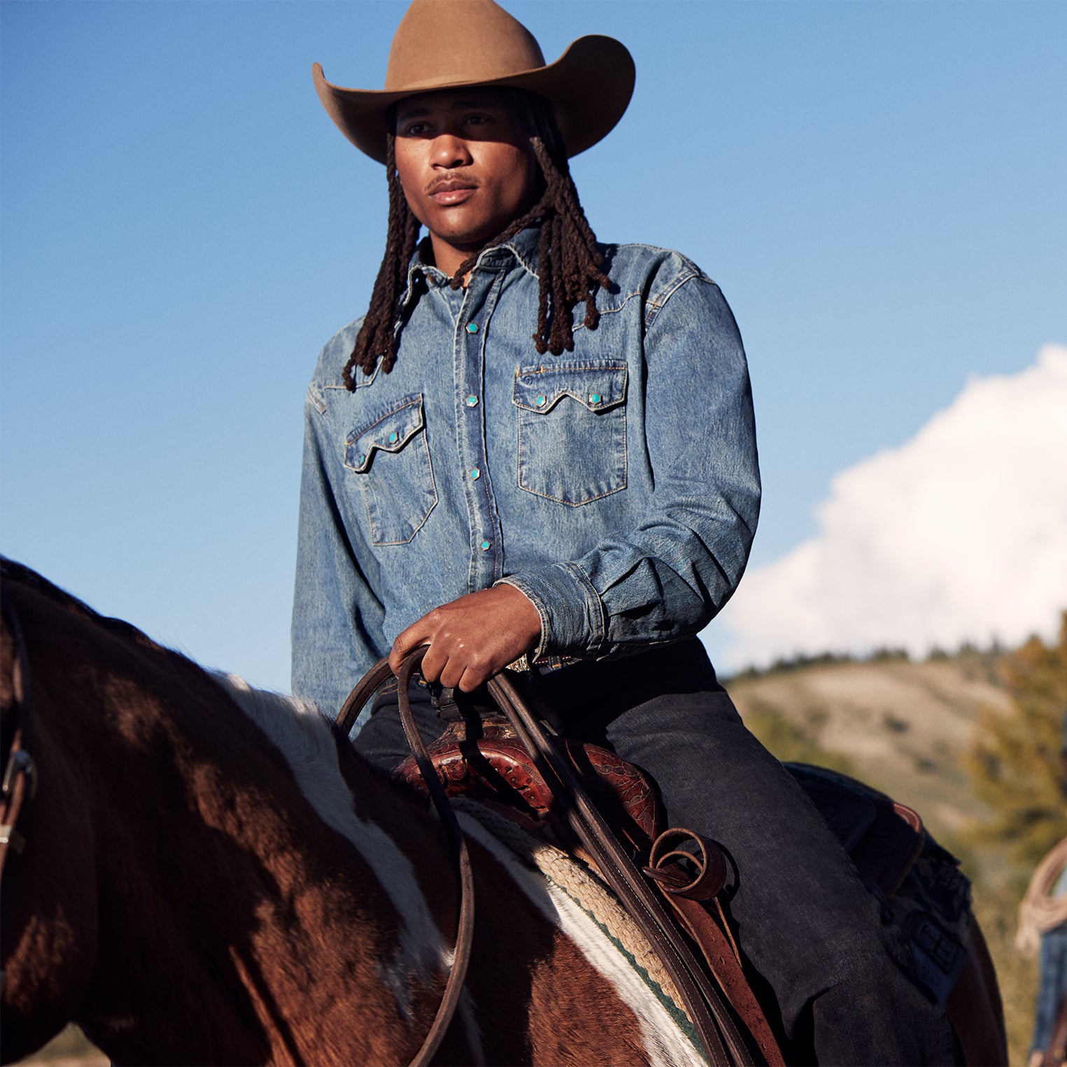Turquoise Snap Western Denim Shirt - Image 3