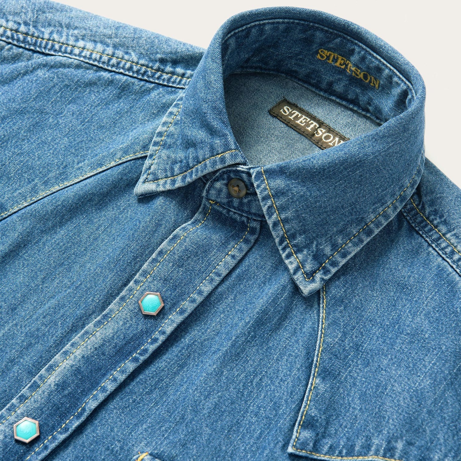 Turquoise Snap Western Denim Shirt - Image 9