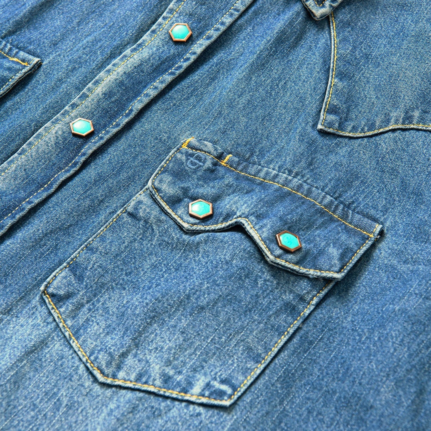 Turquoise Snap Western Denim Shirt - Image 10