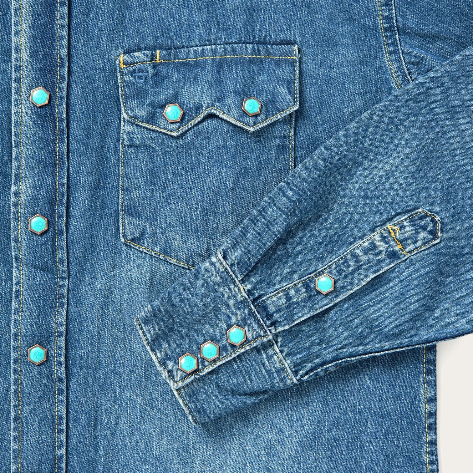 Turquoise Snap Western Denim Shirt - Image 11