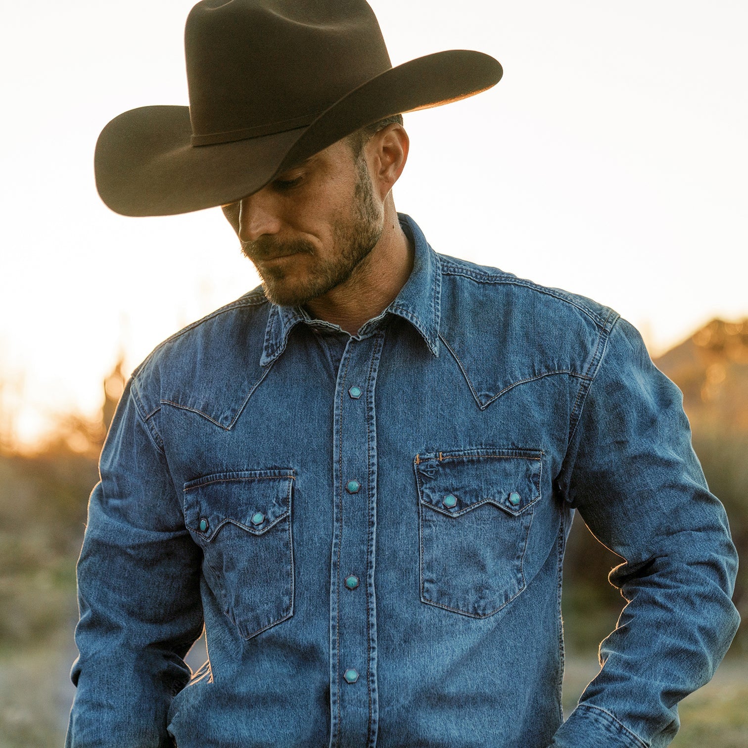 Turquoise Snap Western Denim Shirt - Image 7