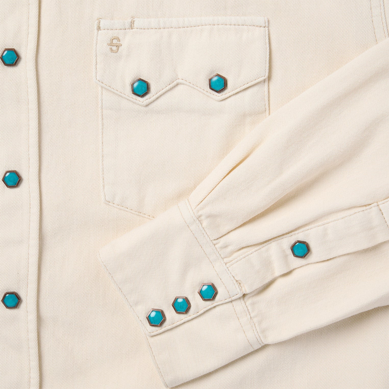Turquoise Snap Western Denim Shirt - Image 9