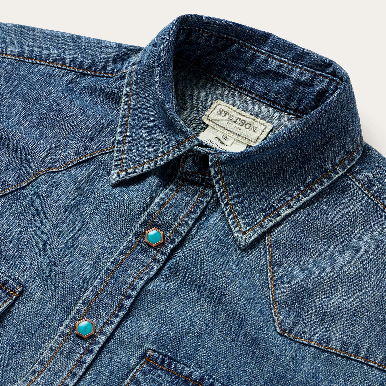 Turquoise Snap Lightweight Denim Shirt - Image 3