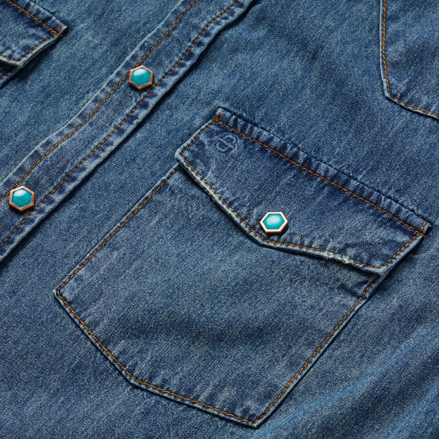 Turquoise Snap Lightweight Denim Shirt - Image 4