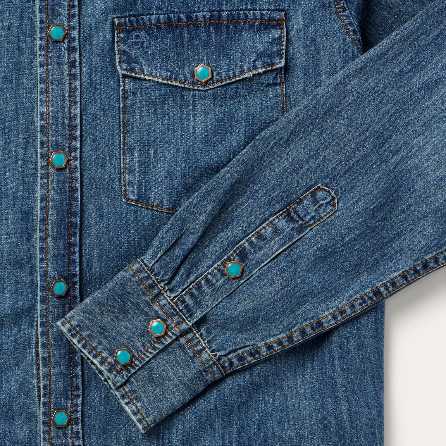 Turquoise Snap Lightweight Denim Shirt - Image 5