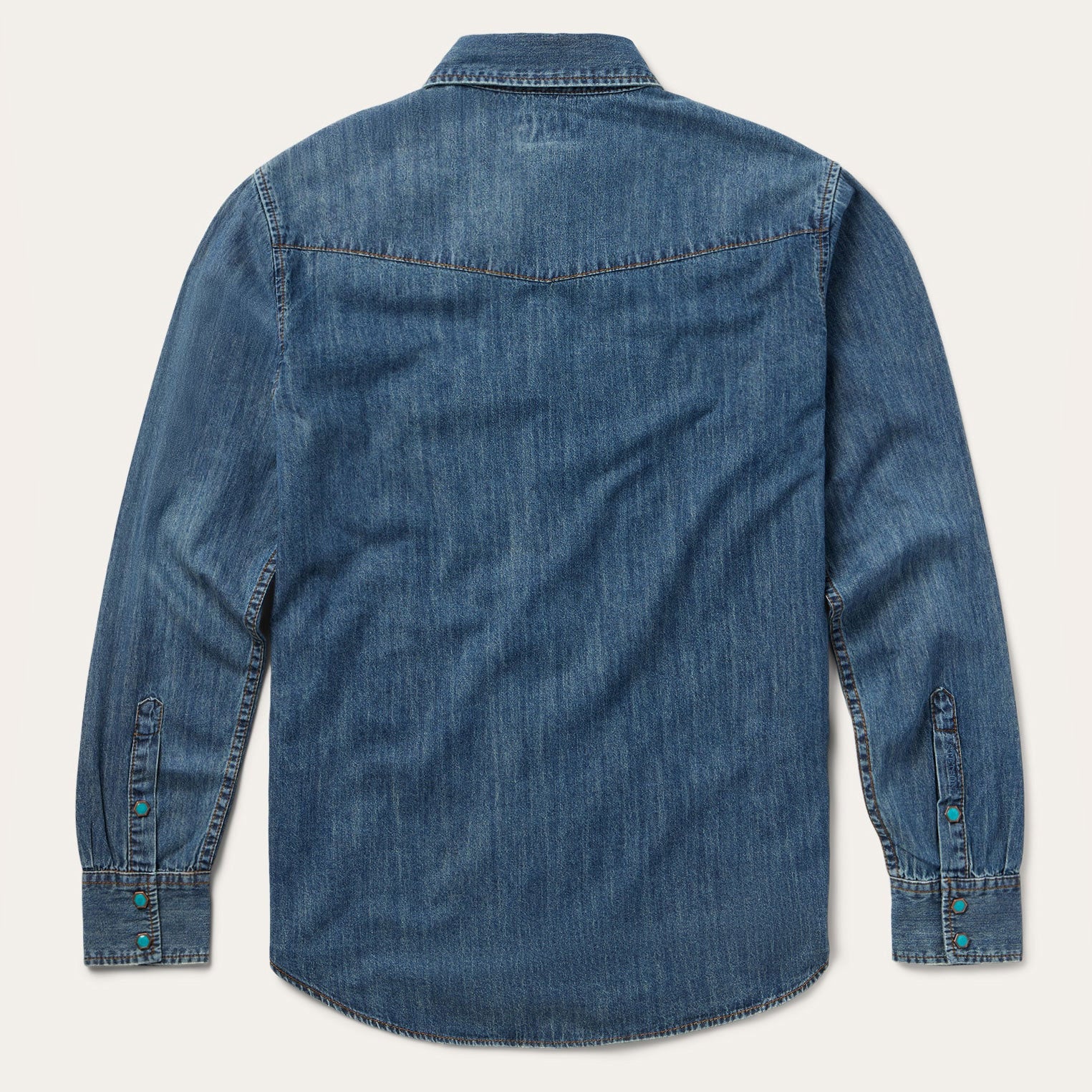 Turquoise Snap Lightweight Denim Shirt - Image 2