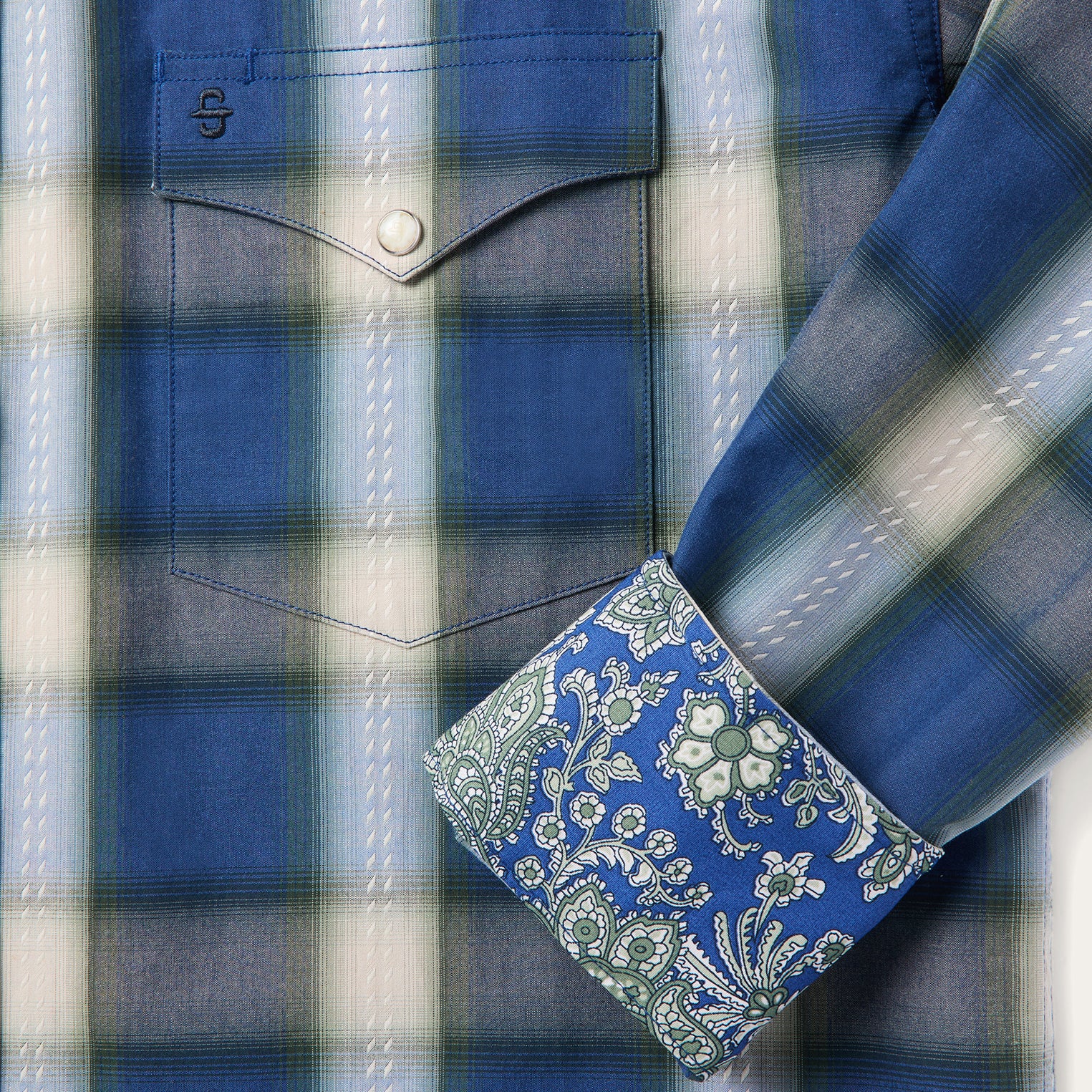 Blue Sage Dobby Plaid Western Shirt - Image 7