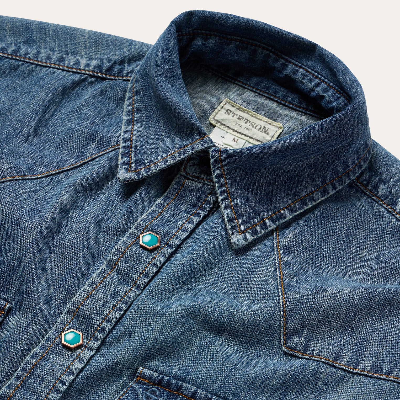 Turquoise Snap Short Sleeve Denim Shirt - Image 4