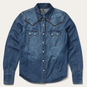 Piped Dark Denim Western Shirt