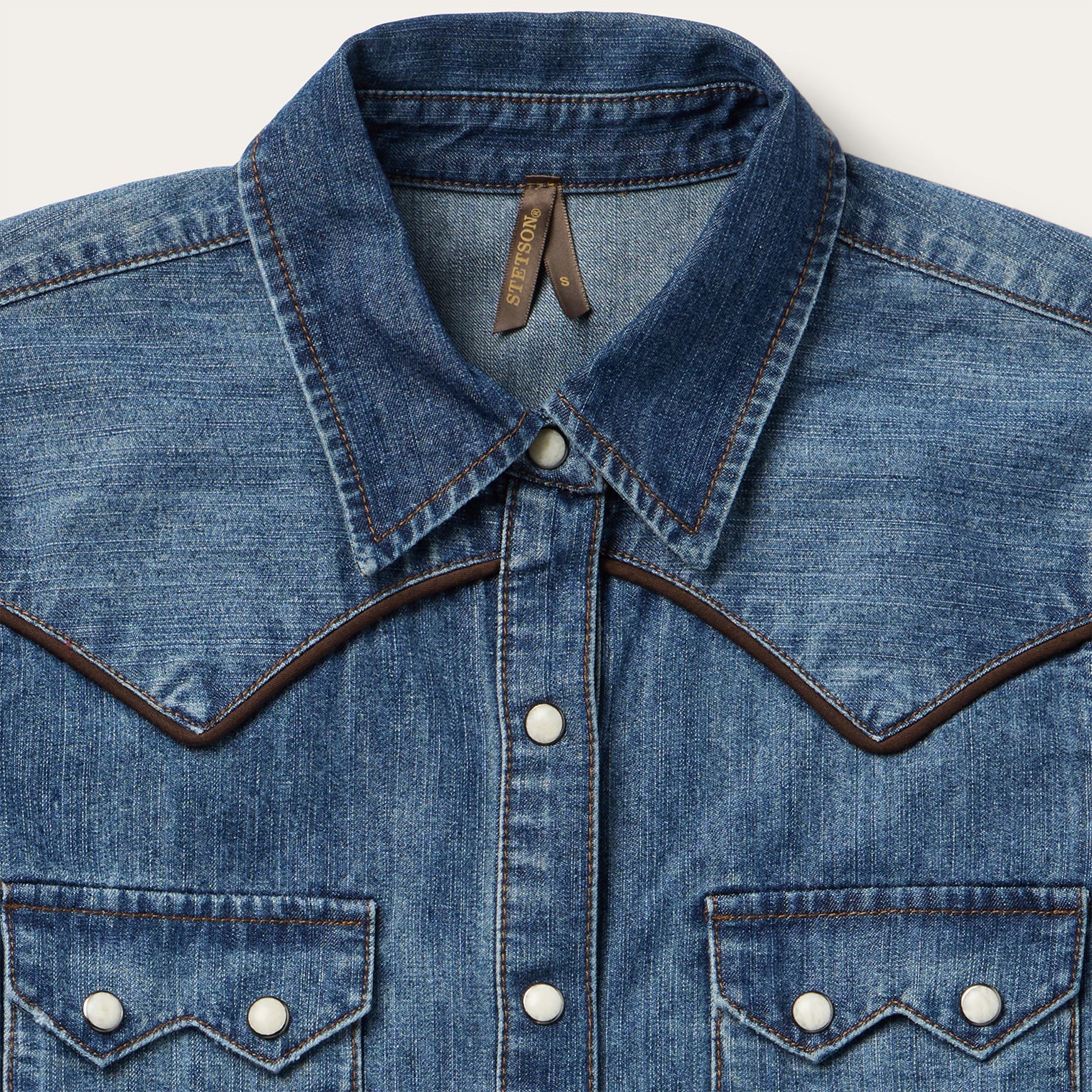 Piped Dark Denim Western Shirt - Image 3