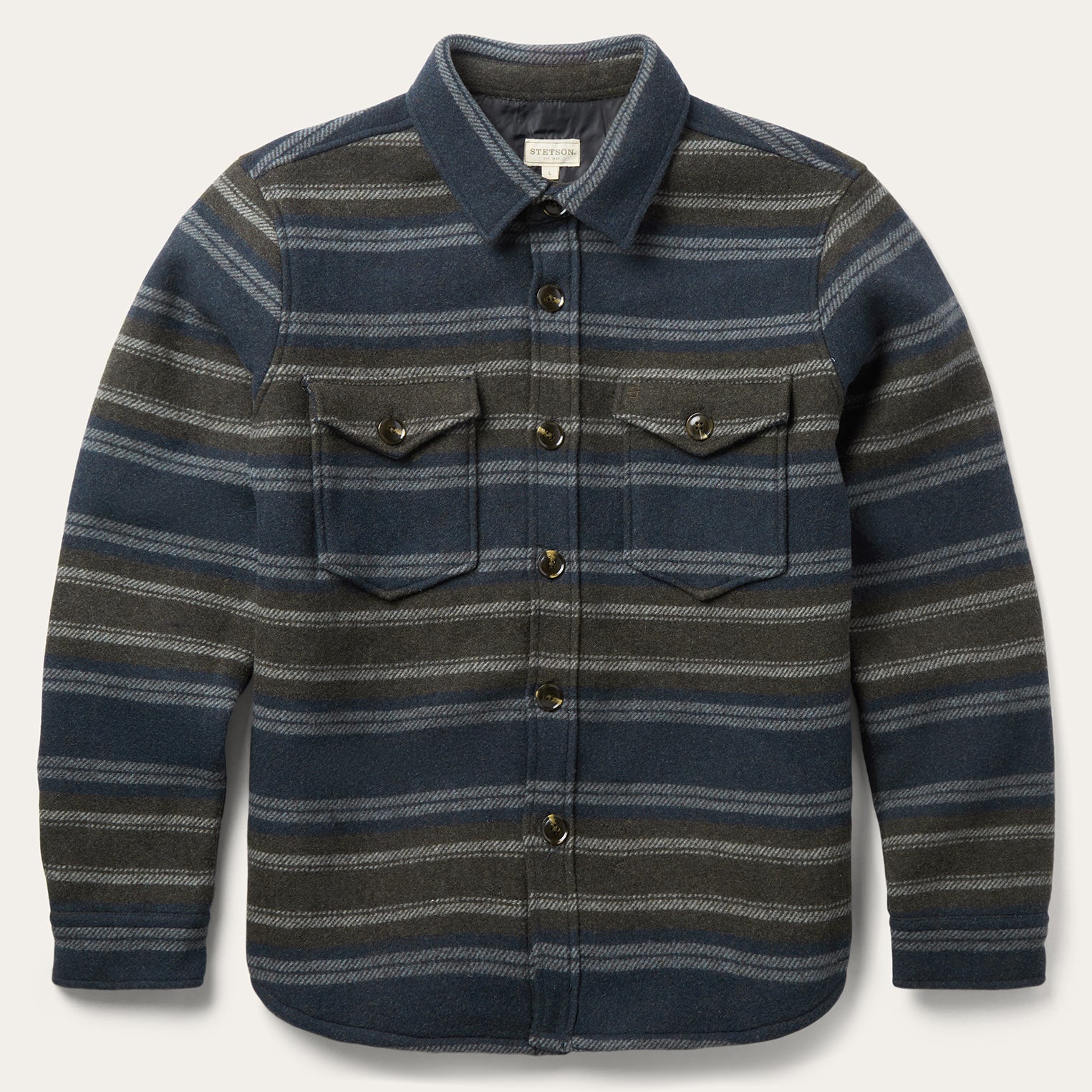 Wool Blend Stripe Shirt Jacket
