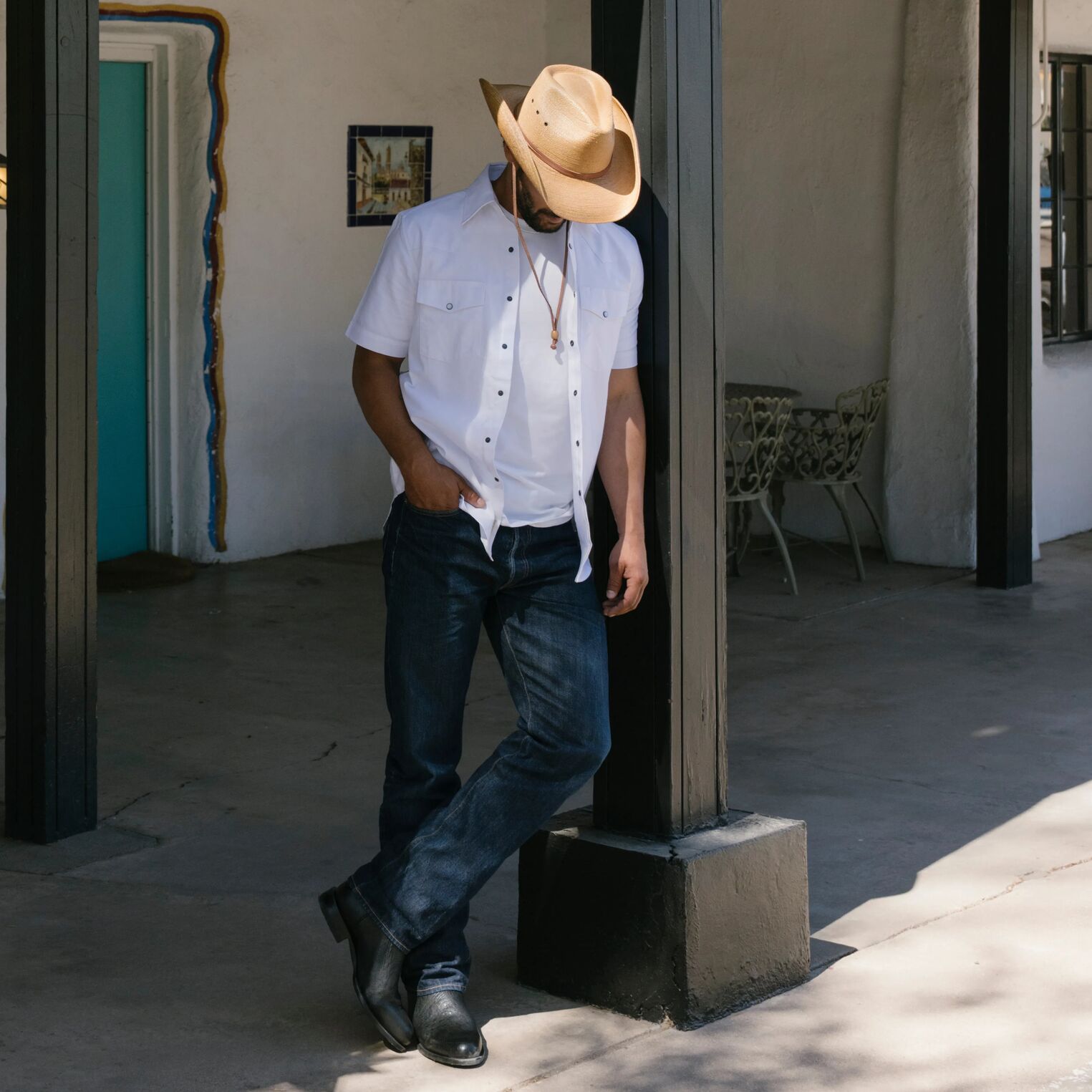 White Oxford Short Sleeve Western Shirt - Image 2