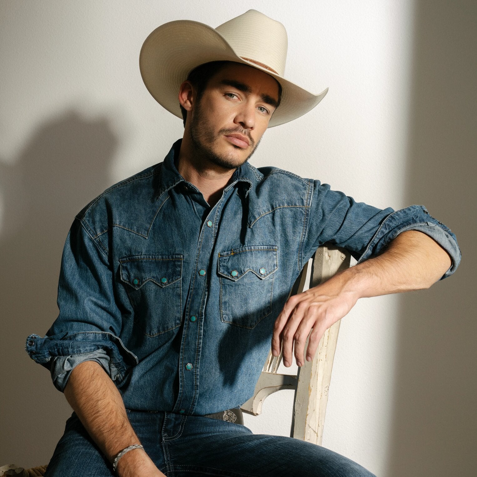 Turquoise Snap Western Denim Shirt - Image 5